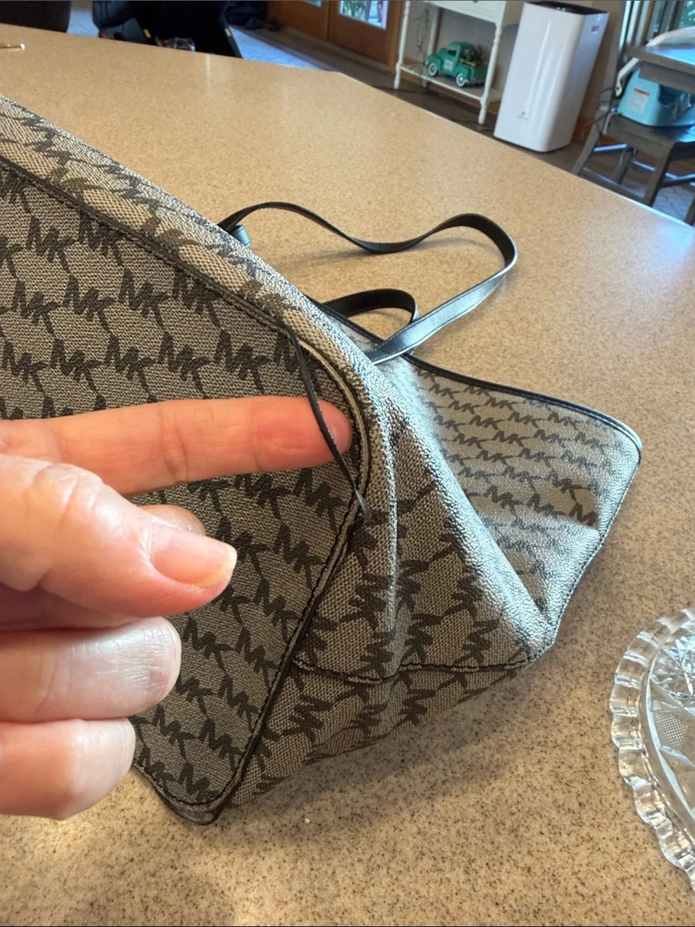 Michael Kors Black &Gray MK Logo Tote with Black Handles large